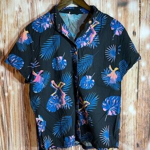 Dutch Bros Coffee Men’s Hawaiian Button Up Shirt Blue Med Limited edition